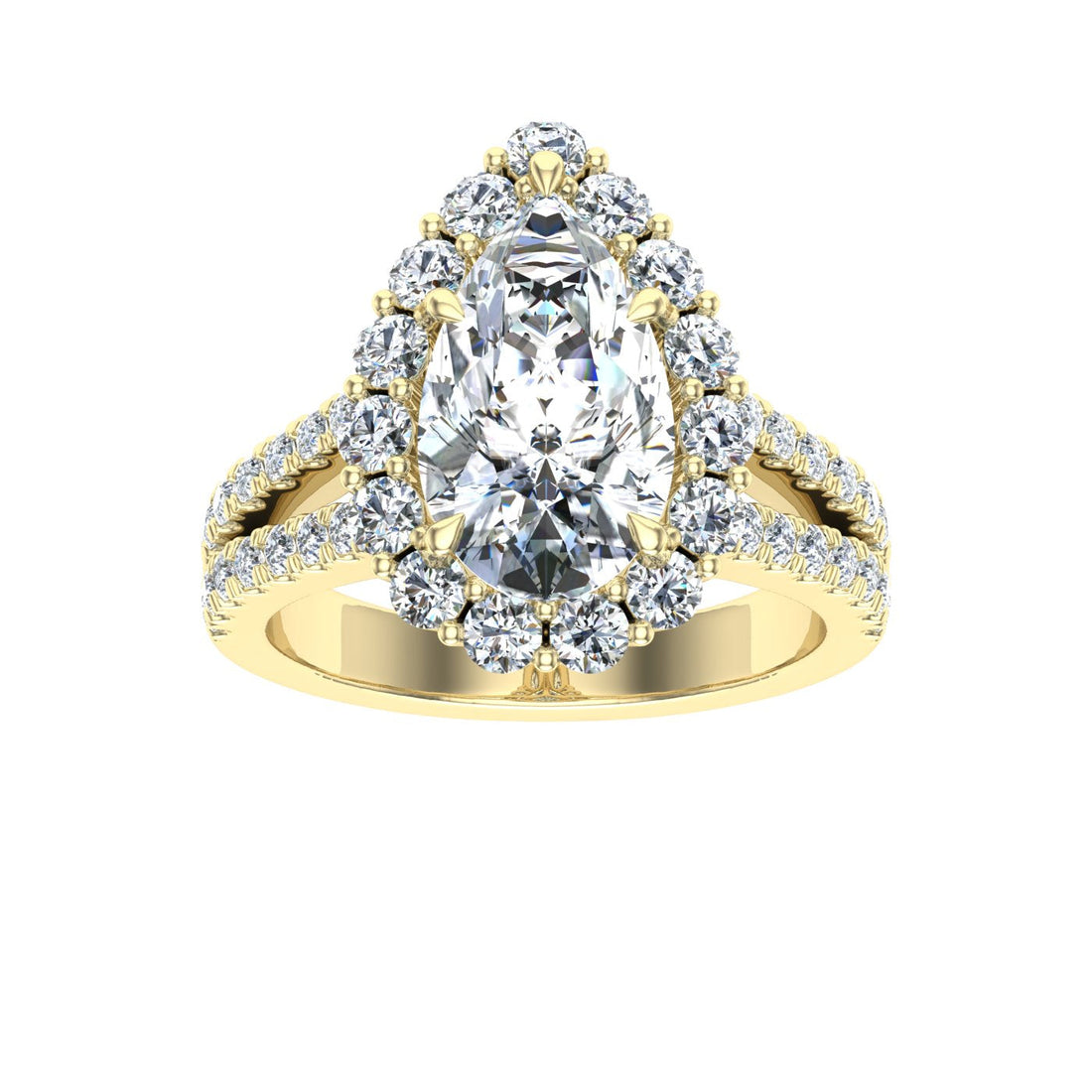 Promise Pear Cut Halo Moissanite Engagement Ring Yellow Gold