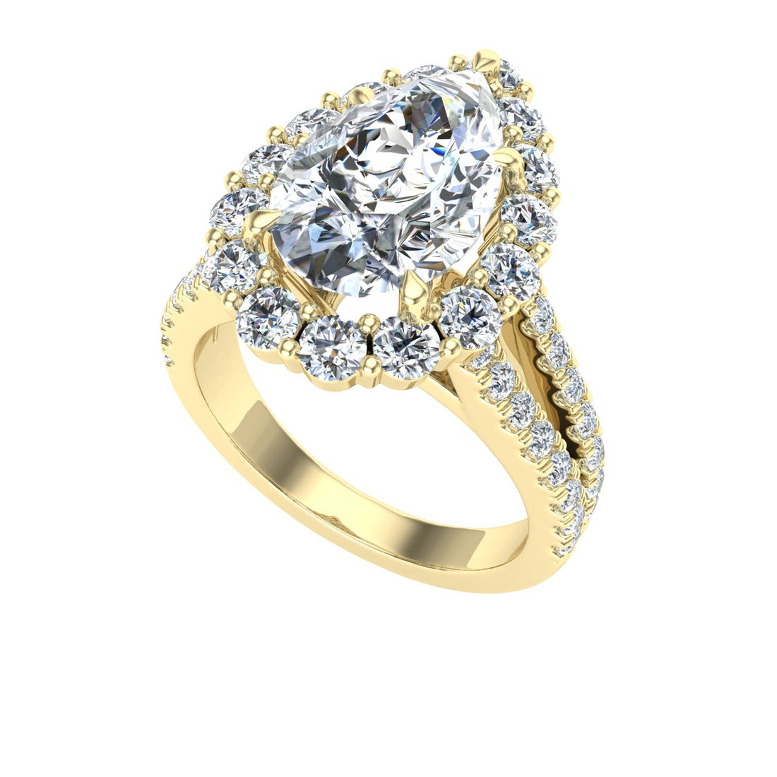 Promise Pear Cut Halo Moissanite Engagement Ring Yellow Gold