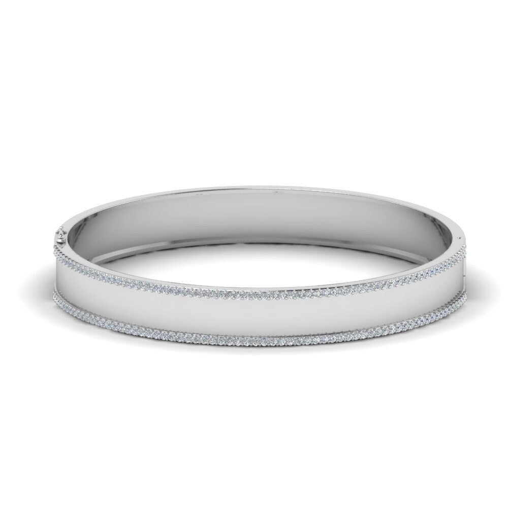 Prong-Set Round Moissanite Bangle White Gold