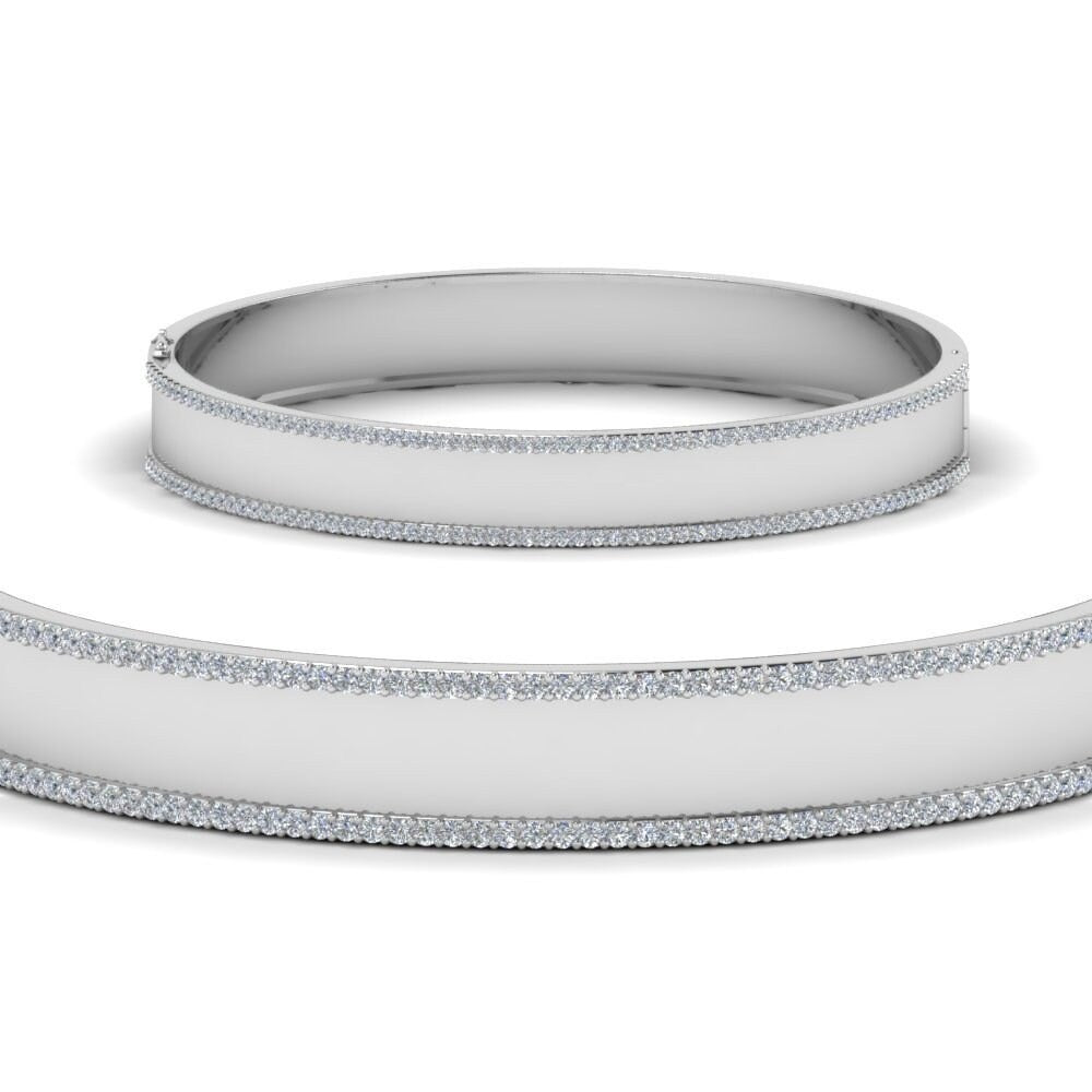 Prong-Set Round Moissanite Bangle White Gold