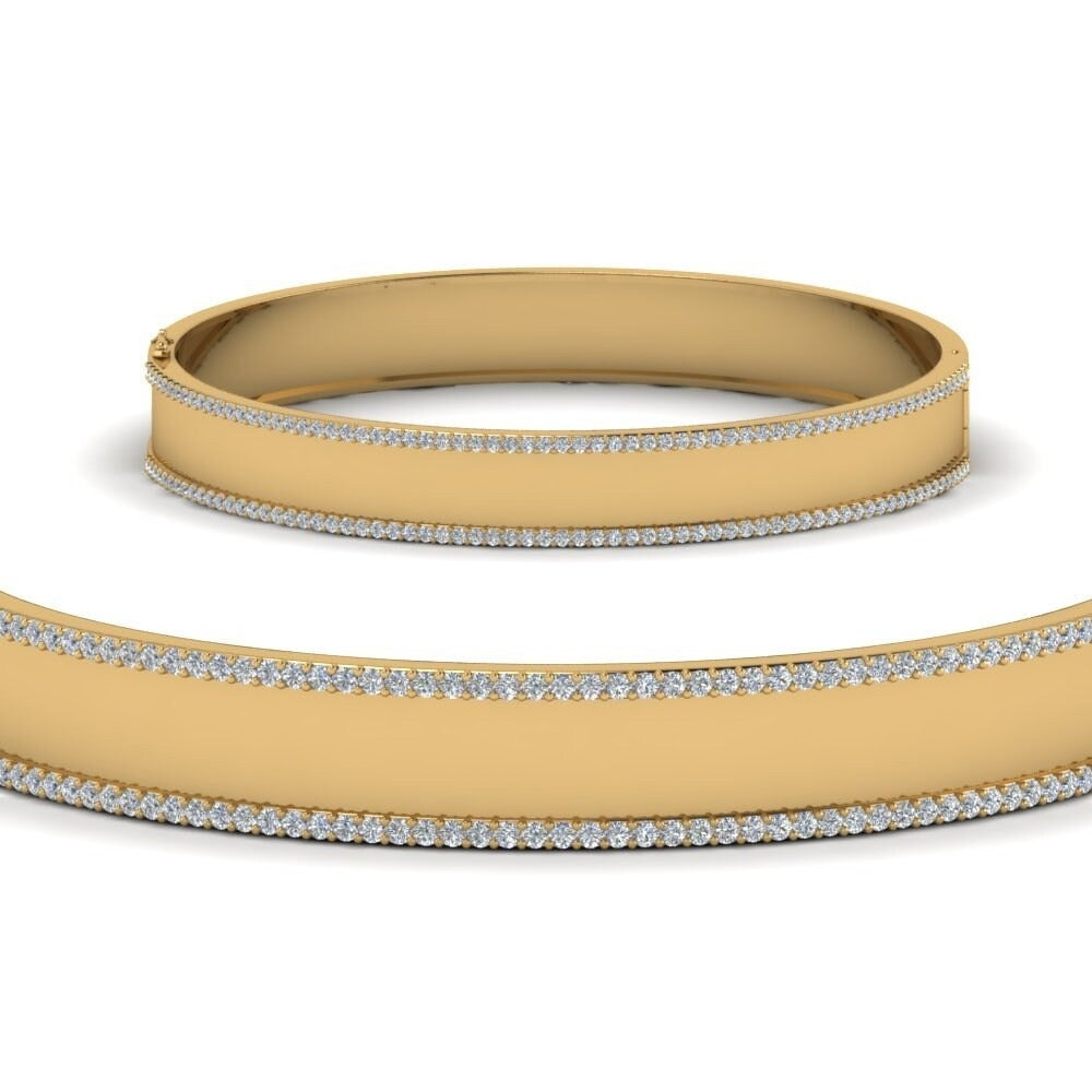 Prong-Set Round Moissanite Bangle Yellow Gold