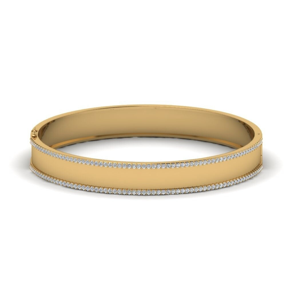 Prong-Set Round Moissanite Bangle Yellow Gold