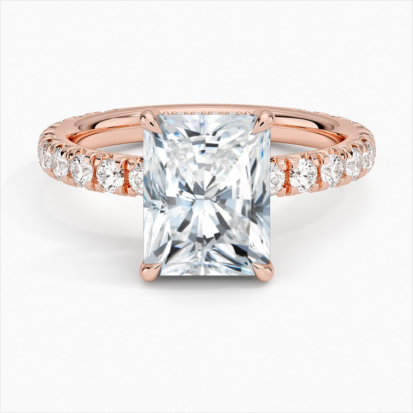 Purity 4-Prong Side Stones Radiant Moissanite Engagement Ring Rose Gold