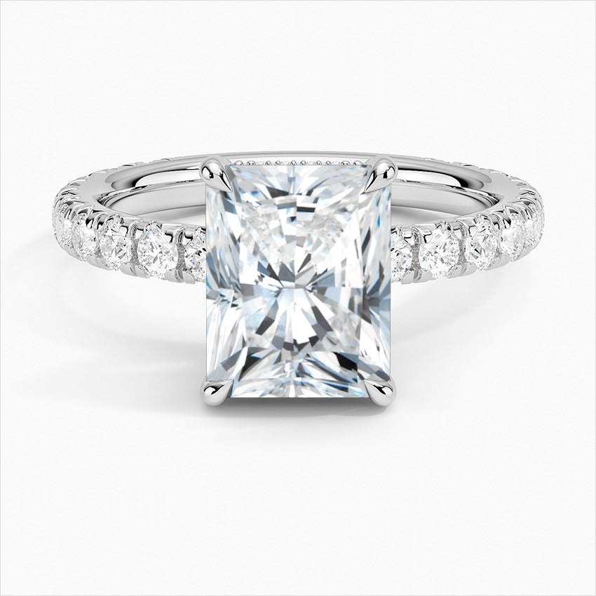 Purity 4-Prong Side Stones Radiant Moissanite Engagement Ring White Gold