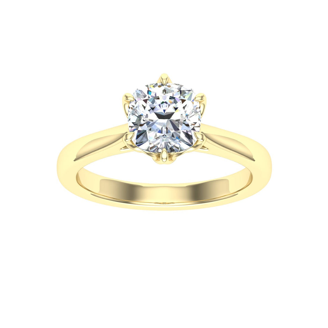 Timeless Cushion Cut Solitaire Moissanite Engagement Ring Yellow Gold