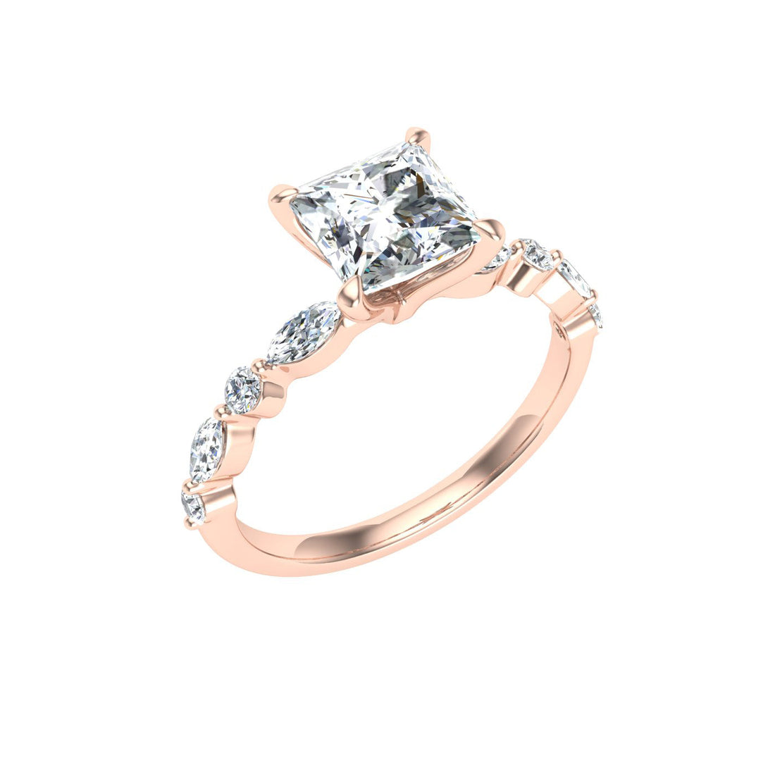 Raindrop Princess Cut Side Stones Moissanite Engagement Ring Rose Gold