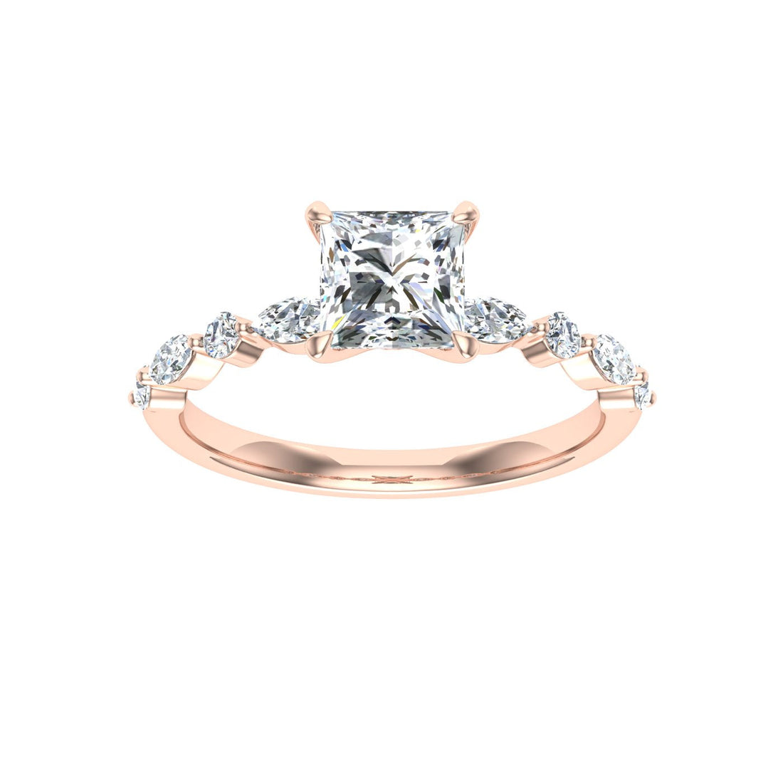 Raindrop Princess Cut Side Stones Moissanite Engagement Ring Rose Gold