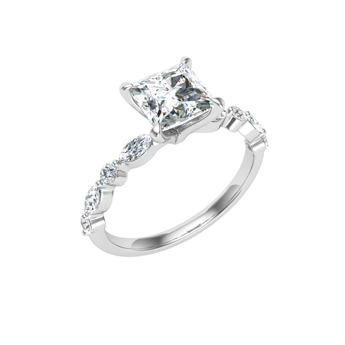 Raindrop Princess Cut Side Stones Moissanite Engagement Ring White Gold