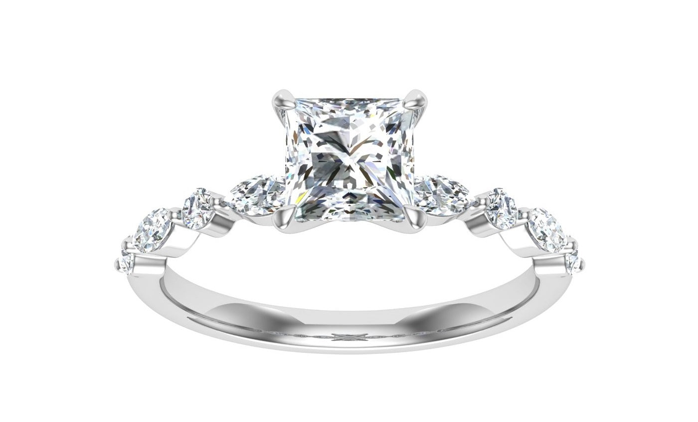 Raindrop Princess Cut Side Stones Moissanite Engagement Ring White Gold