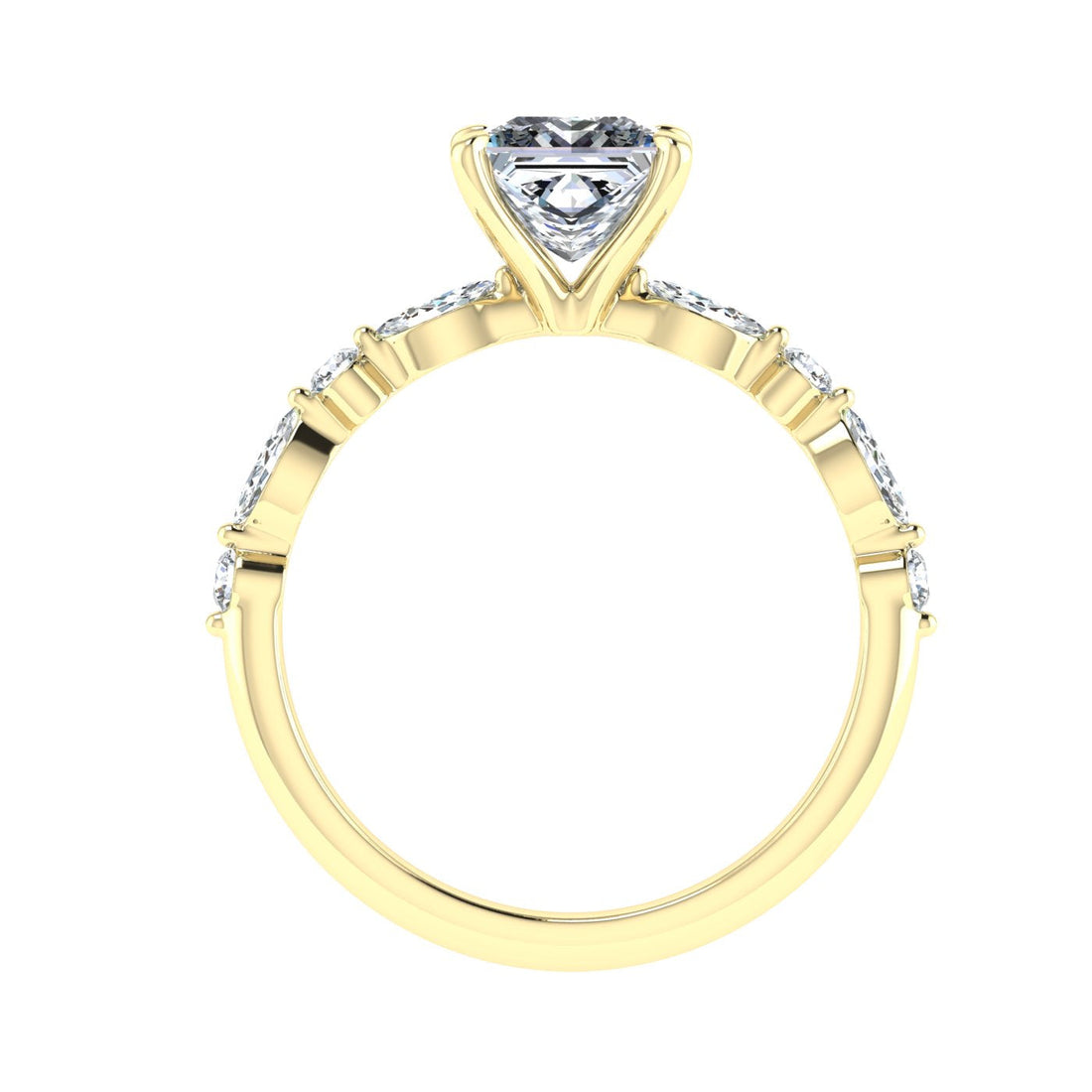 Raindrop Princess Cut Side Stones Moissanite Engagement Ring Yellow Gold