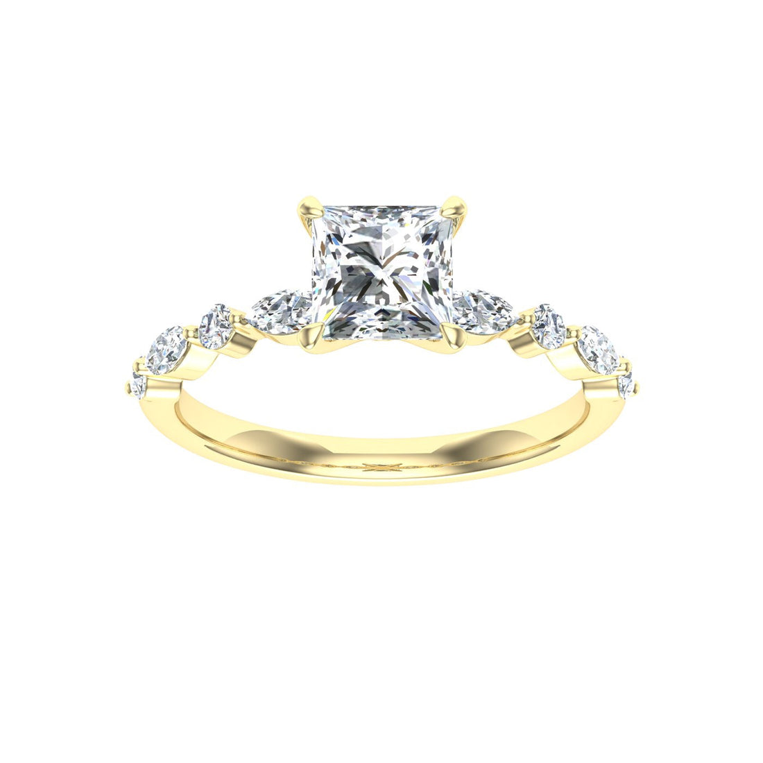 Raindrop Princess Cut Side Stones Moissanite Engagement Ring Yellow Gold