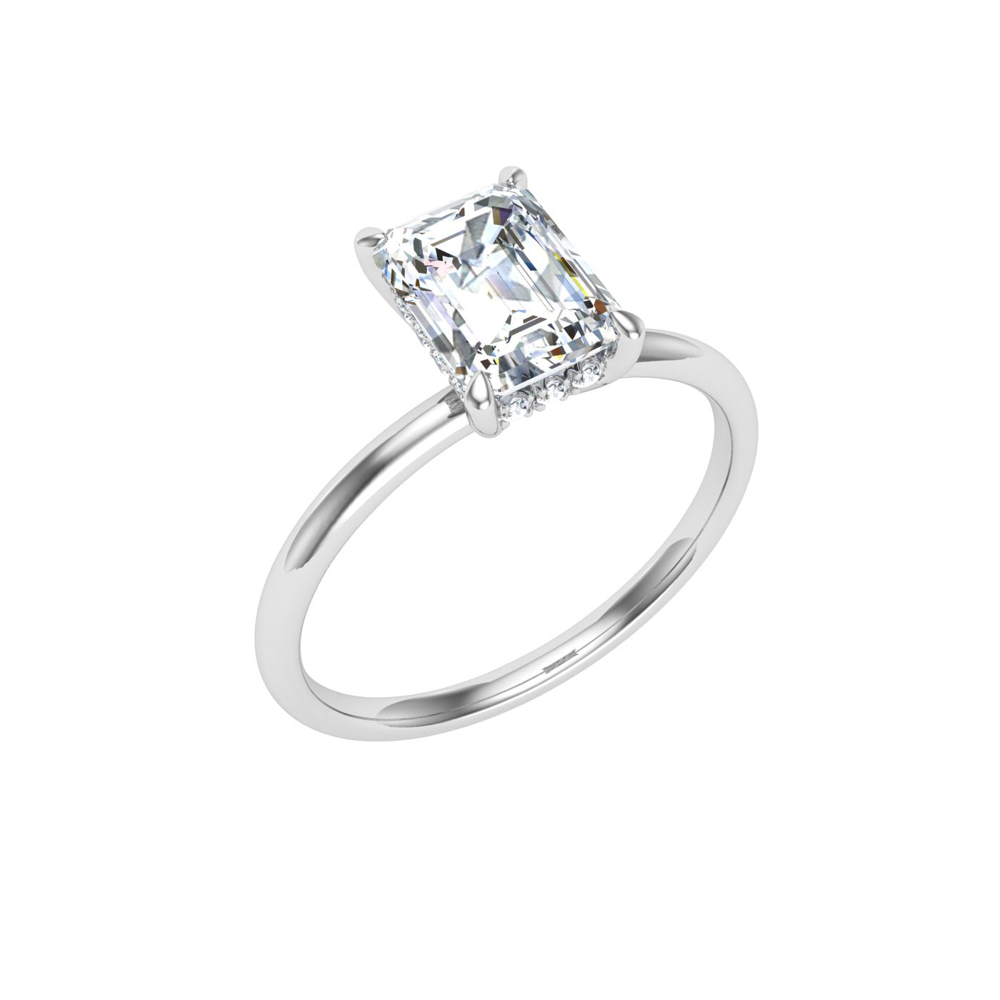 Realm Emerald Cut Hidden Halo Moissanite Engagement Ring White Gold