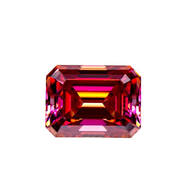 Red Emerald Cut Certified Moissanite