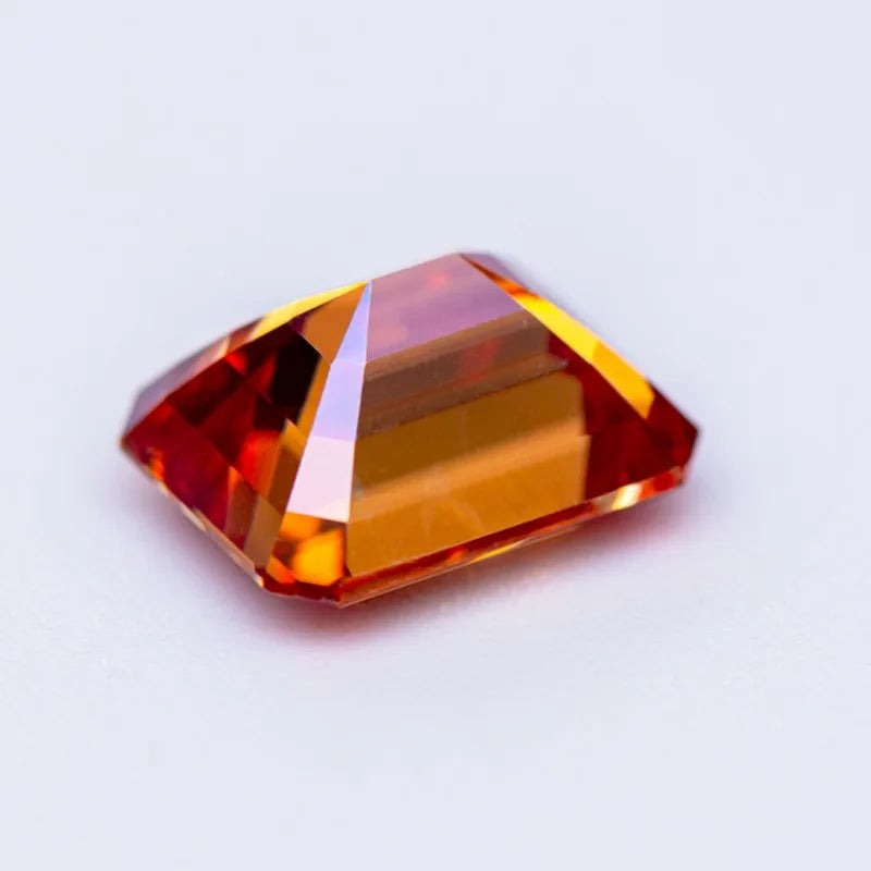 Red Emerald Cut Certified Moissanite