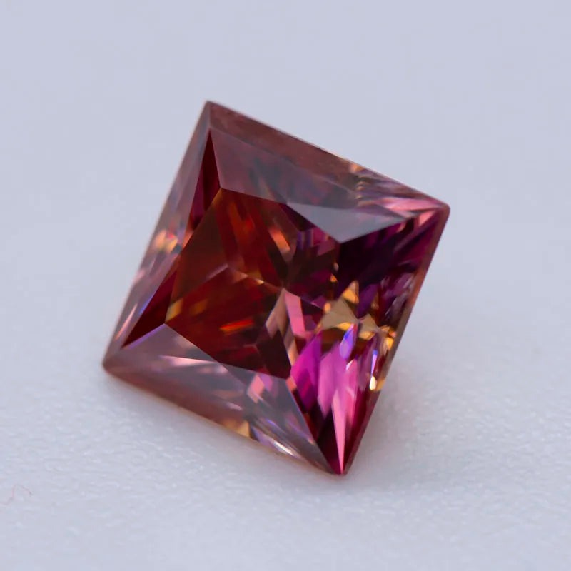 Red Princess Cut Certified Moissanite