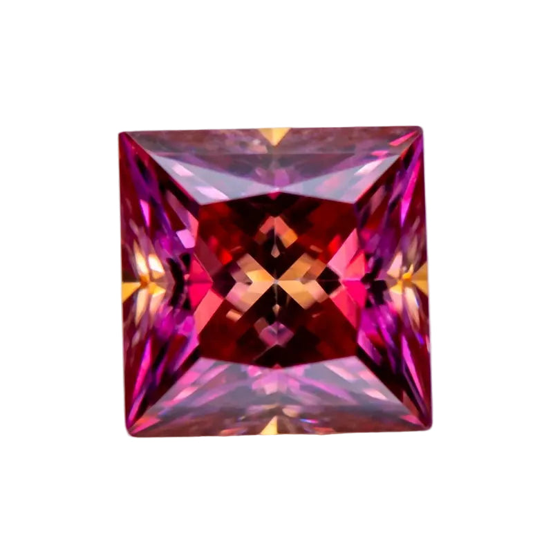 Red Princess Cut Certified Moissanite