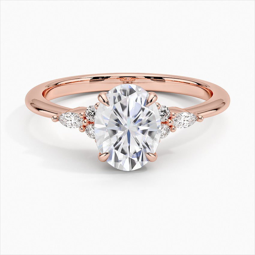 Reflection Oval Three Stones Moissanite Engagement Ring  Rose Gold