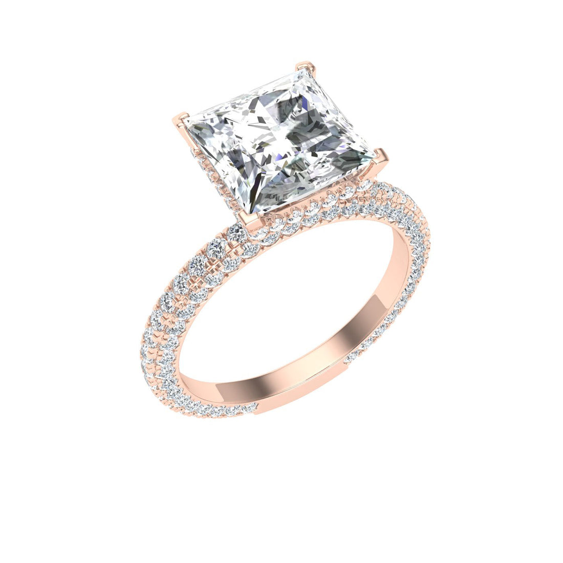 Regal Princess Cut Micro Pavé Moissanite Engagement Ring Rose Gold