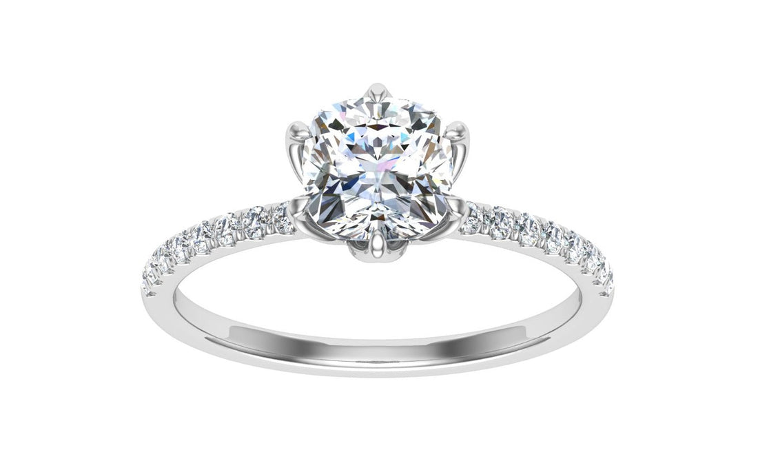 Regent Cushion Cut Hidden Halo Moissanite Engagement Ring White Gold