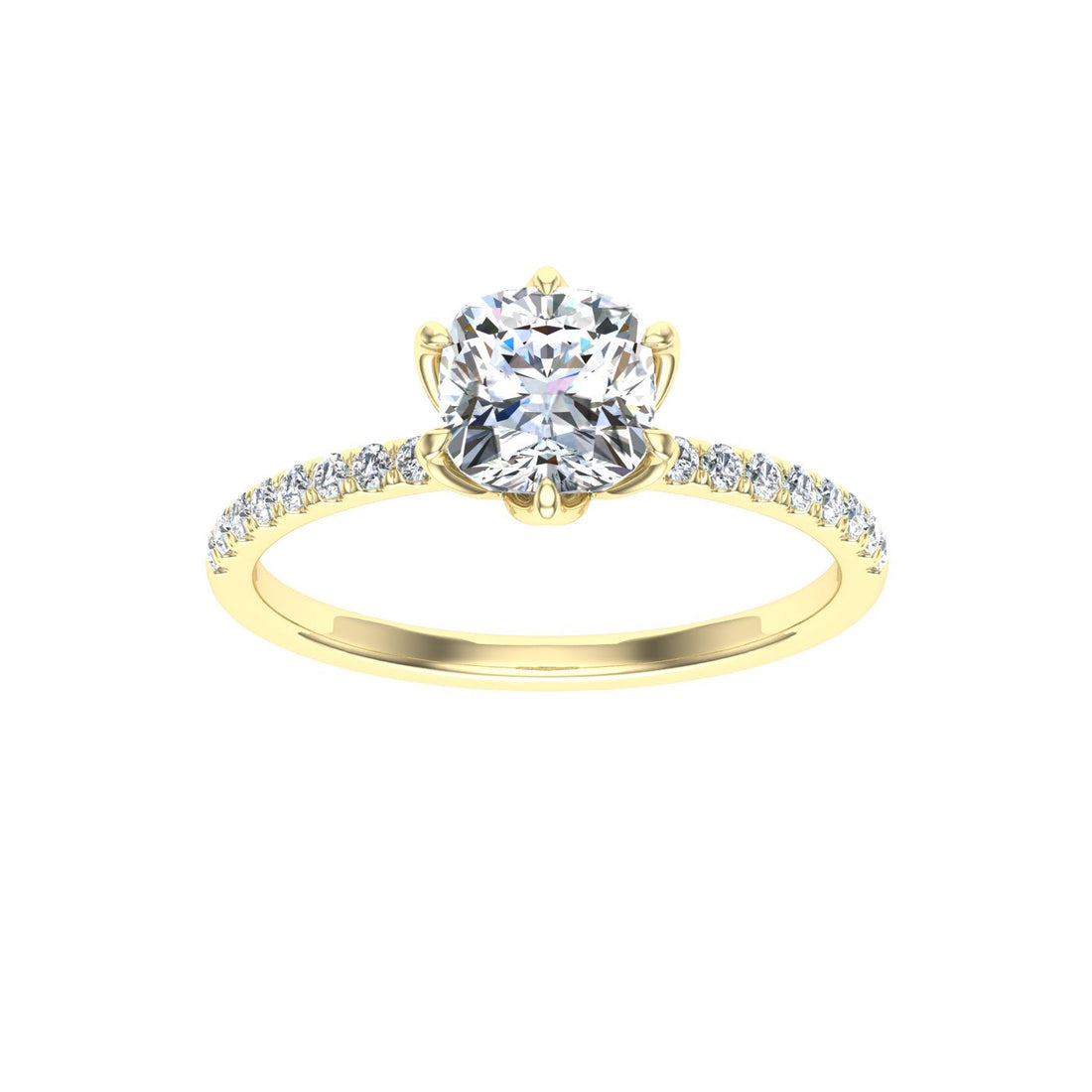 Regent Cushion Cut Hidden Halo Moissanite Engagement Ring Yellow Gold