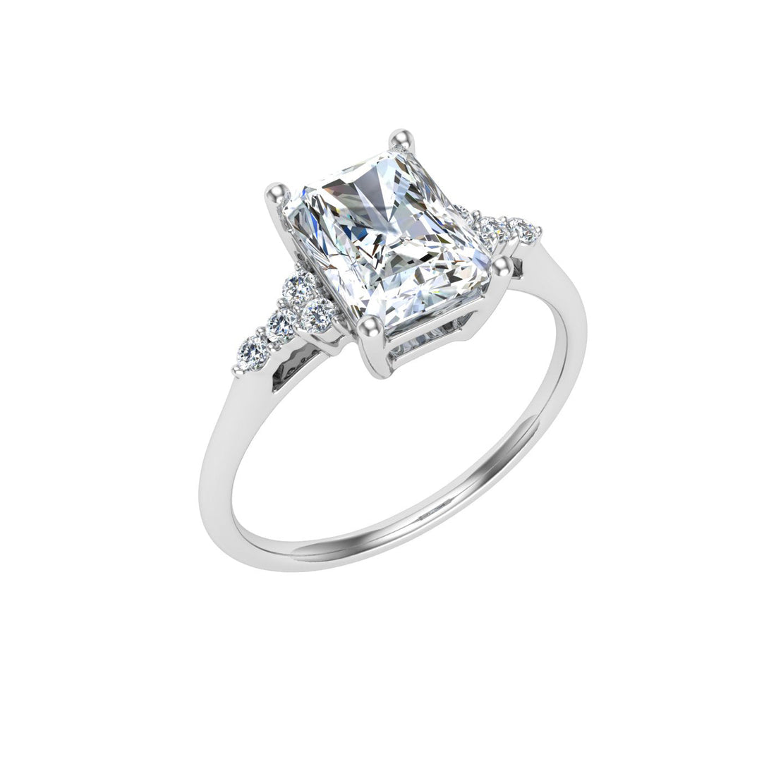 Reminiscence Radiant Cut Side Stones Moissanite Engagement Ring White Gold