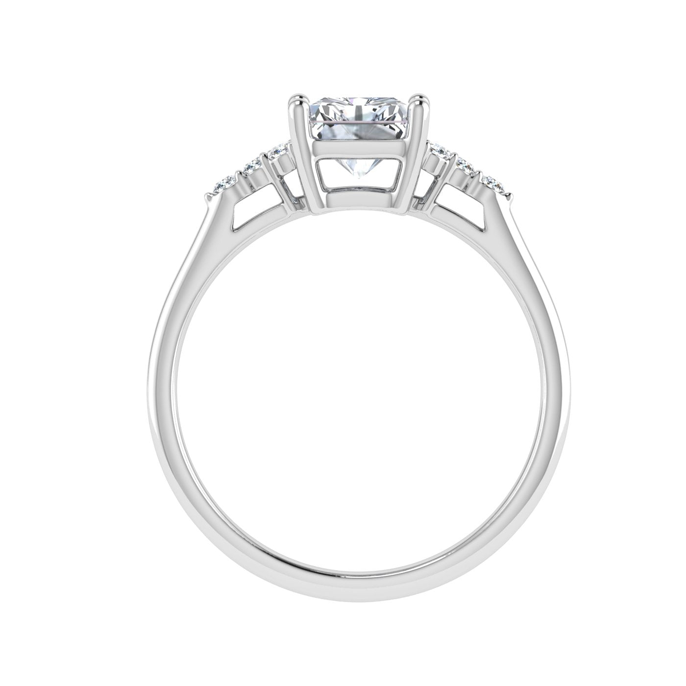 Reminiscence Radiant Cut Side Stones Moissanite Engagement Ring White Gold