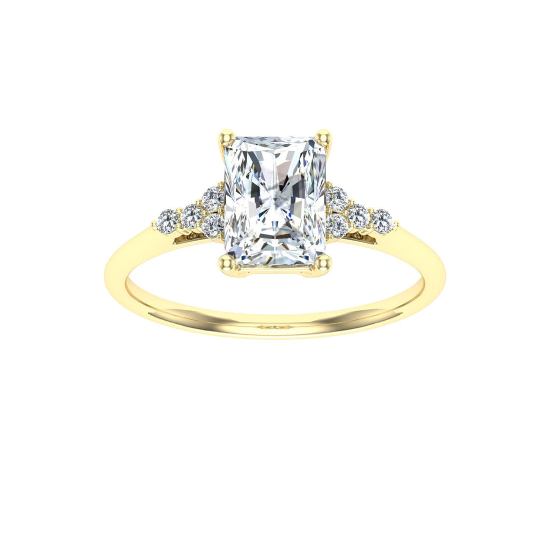 Reminiscence Radiant Cut Side Stones Moissanite Engagement Ring Yellow Gold