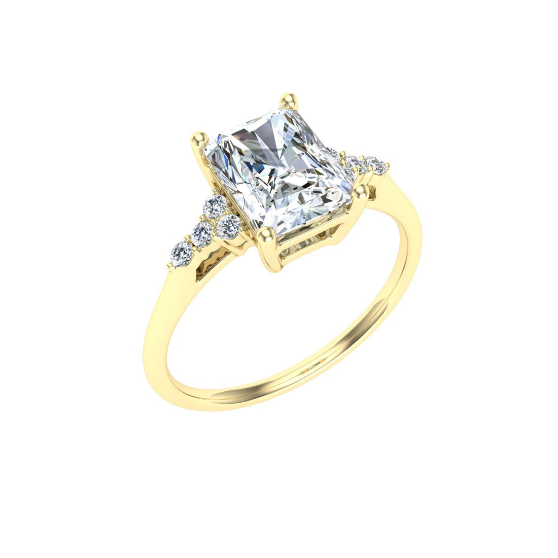 Reminiscence Radiant Cut Side Stones Moissanite Engagement Ring Yellow Gold