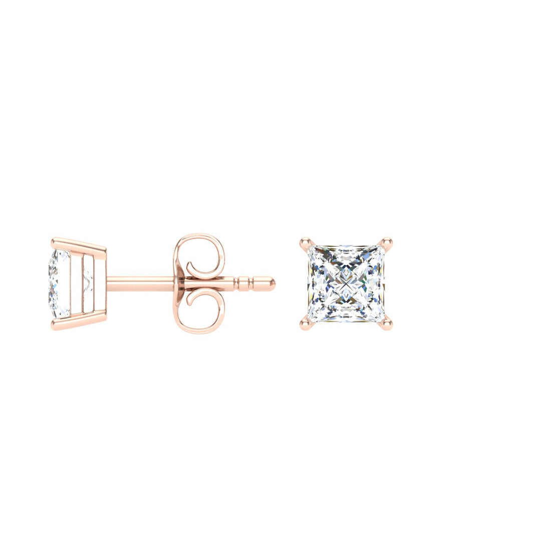 Princess Cut Moissanite Studs Rose Gold