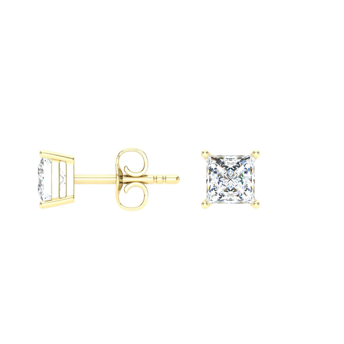 Princess Cut Moissanite Studs Yellow Gold