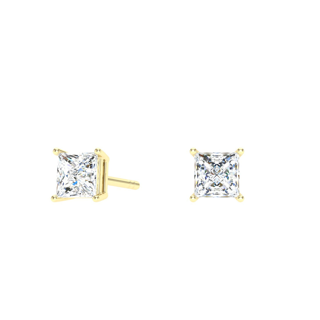 Princess Cut Moissanite Studs Yellow Gold