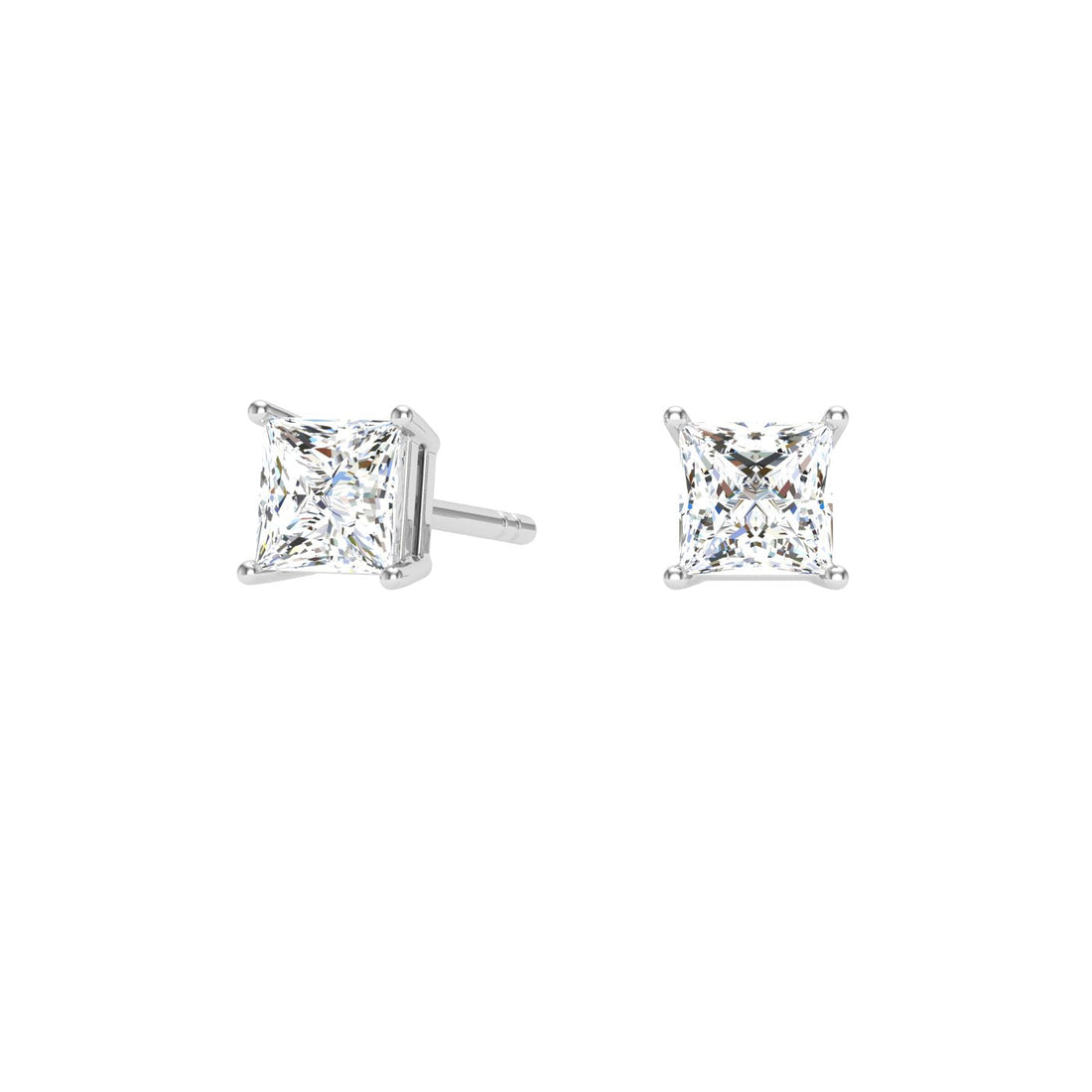 Princess Cut Moissanite Studs White Gold