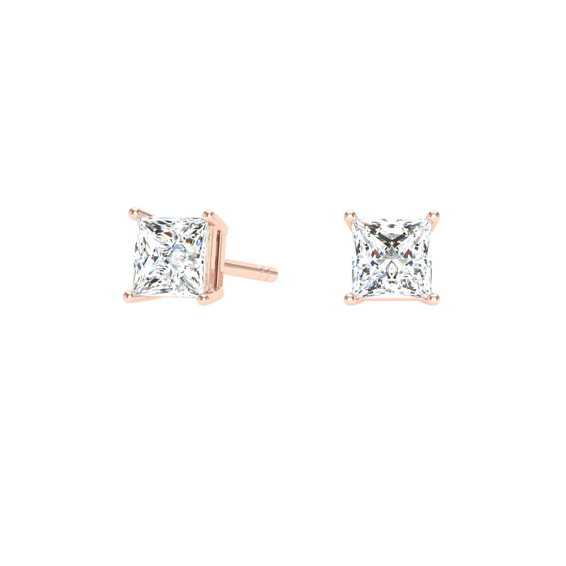 Princess Cut Moissanite Studs Rose Gold