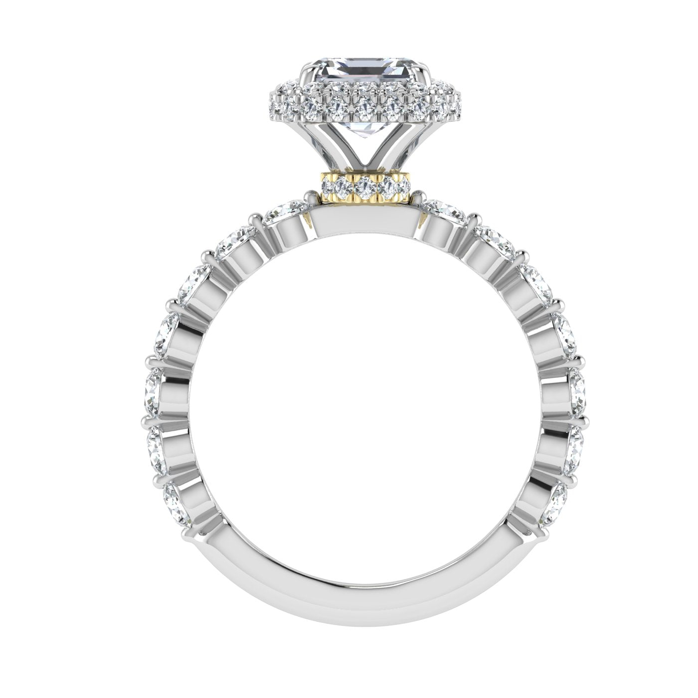 Rendezvous  Asscher Cut Double Edge Halo Moissanite Engagement Ring White Gold