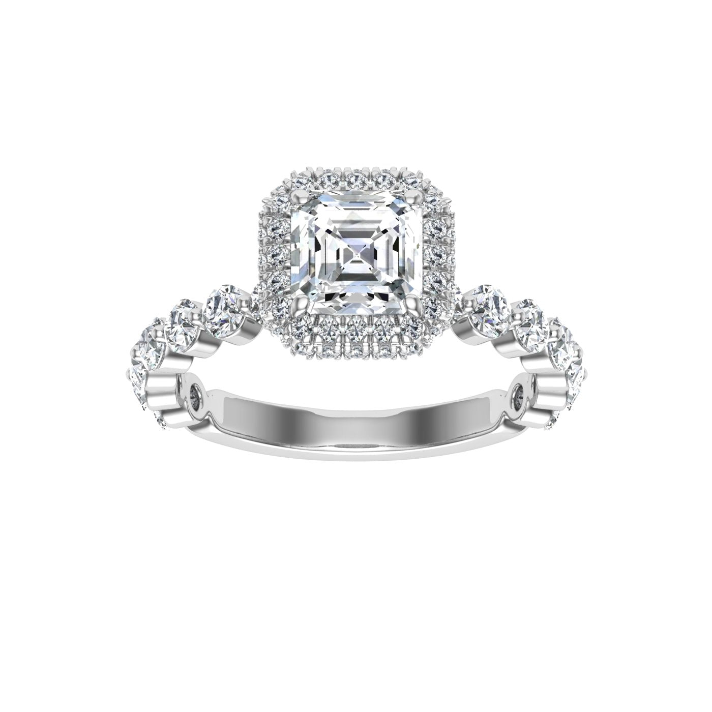 Rendezvous  Asscher Cut Double Edge Halo Moissanite Engagement Ring White Gold