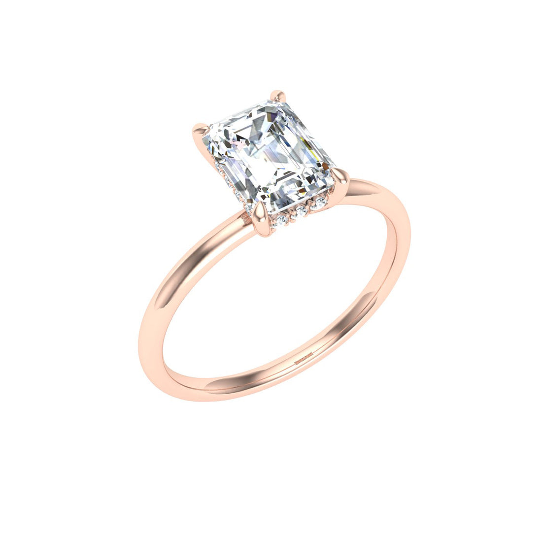 Resonance Emerald Cut Hidden Halo Moissanite Engagement Ring Rose Gold