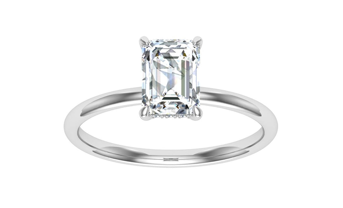 Resonance Emerald Cut Hidden Halo Moissanite Engagement Ring White Gold