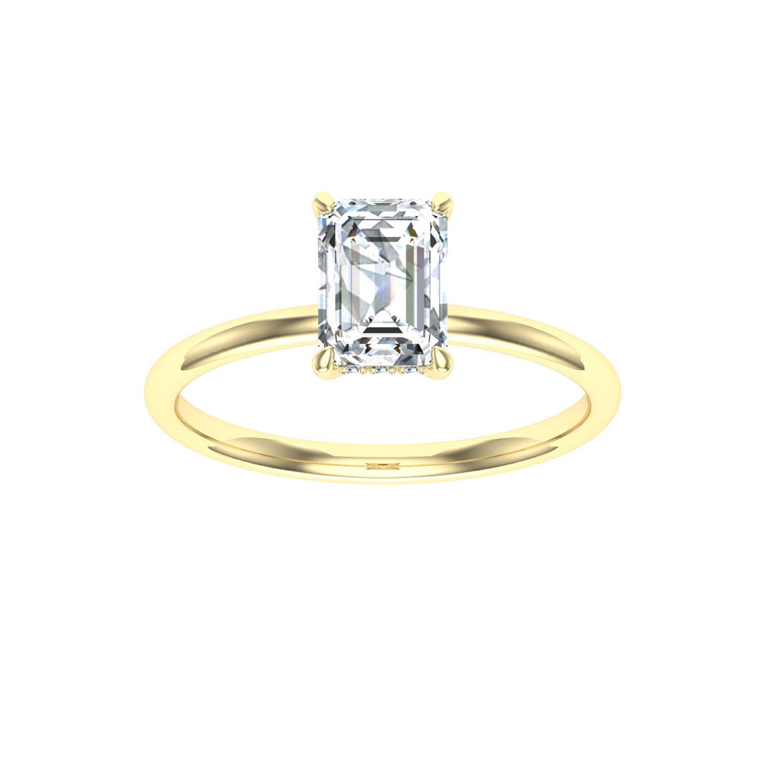 Resonance Emerald Cut Hidden Halo Moissanite Engagement Ring Yellow Gold