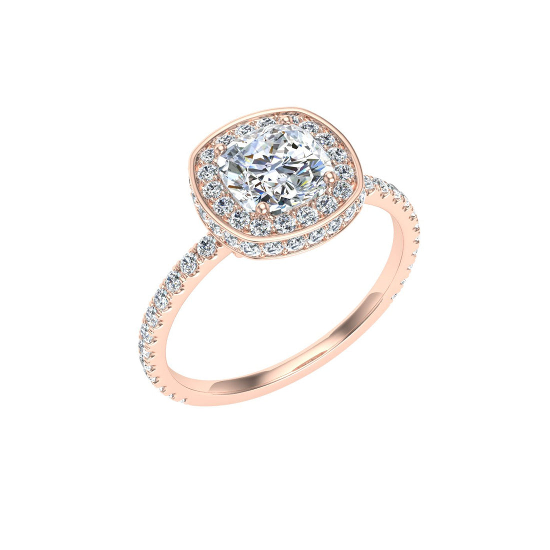 Reverence Cushion Cut Double Edge Halo Moissanite Engagement Ring Rose Gold