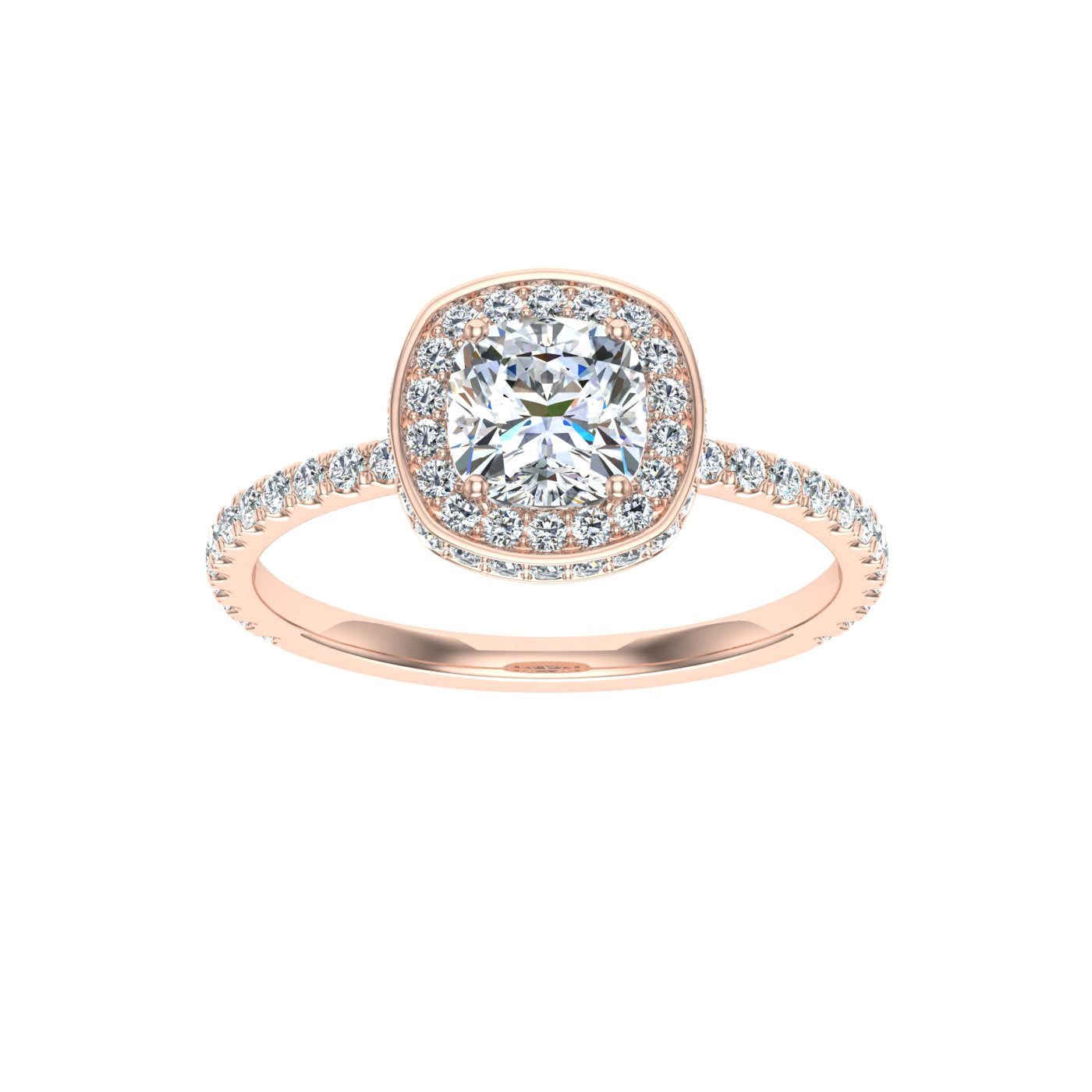 Reverence Cushion Cut Double Edge Halo Moissanite Engagement Ring Rose Gold