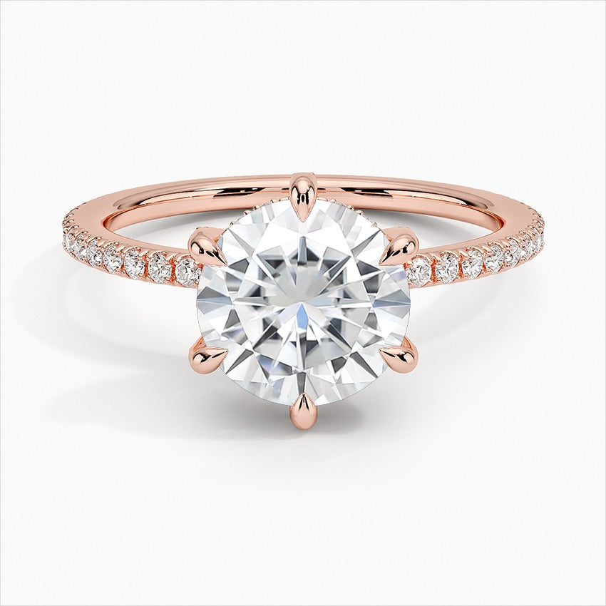 Reverie 6-Prong Round Side Stones Moissanite Engagement Ring Rose Gold