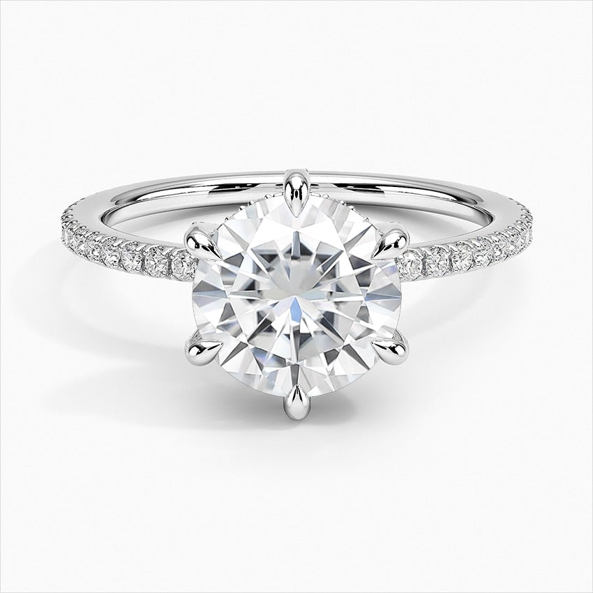 Reverie 6-Prong Round Side Stones Moissanite Engagement Ring White Gold