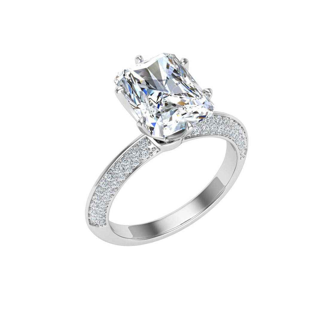 Rhapsody Radiant Cut Knife Edge Band Moissanite Engagement Ring White Gold