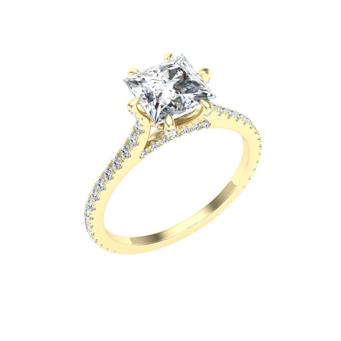 Romance Princess Cut Side Stones Moissanite Engagement Ring Yellow Gold