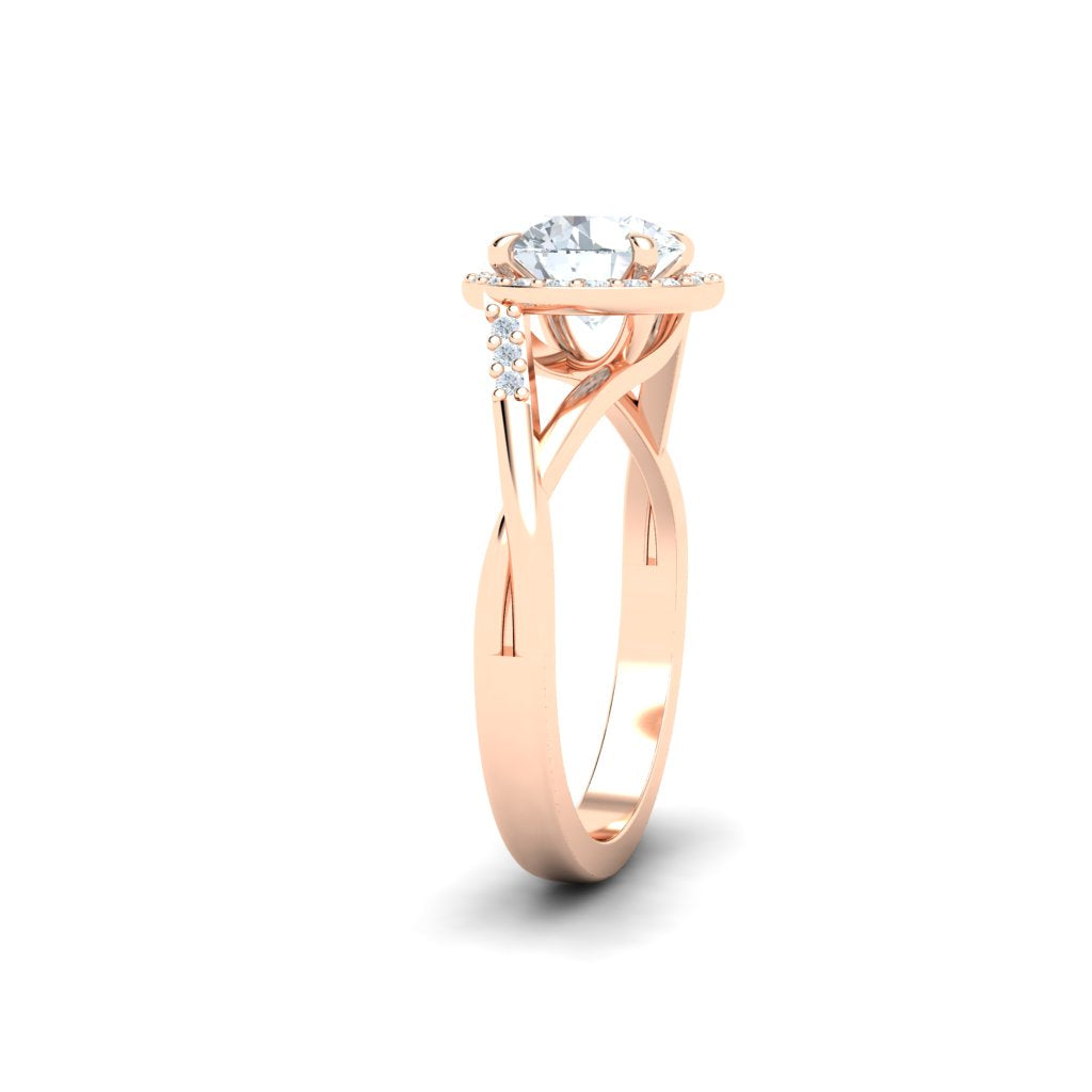 Rosewood Round Cut Halo Moissanite Engagement Ring Rose Gold
