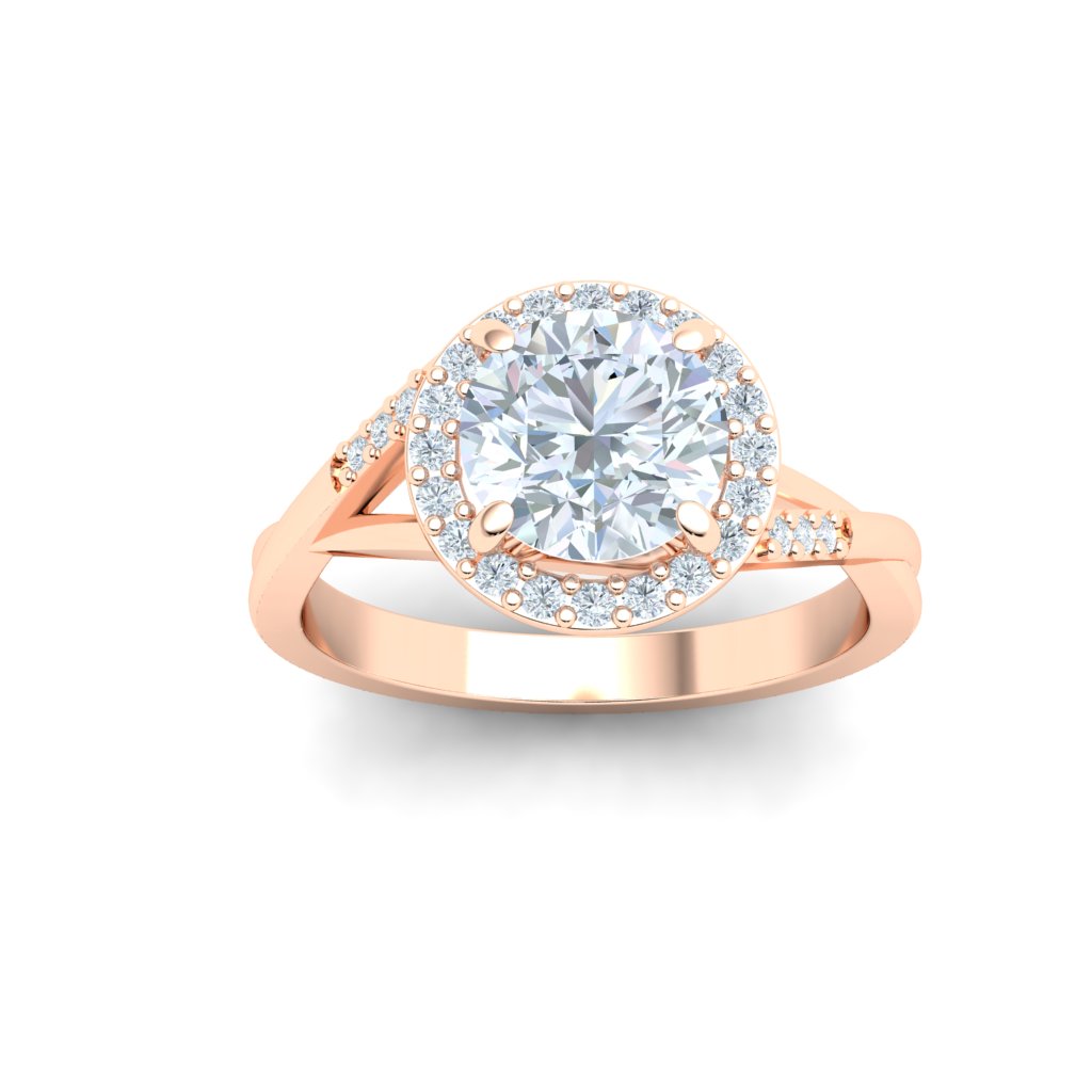 Rosewood Round Cut Halo Moissanite Engagement Ring Rose Gold