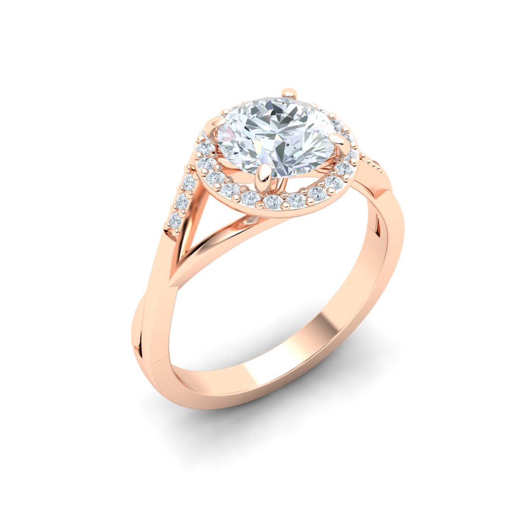 Rosewood Round Cut Halo Moissanite Engagement Ring Rose Gold