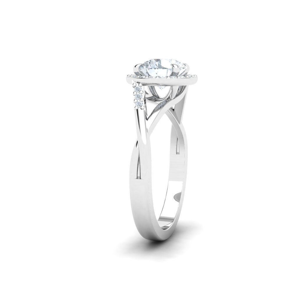 Rosewood Round Cut Halo Moissanite Engagement Ring White Gold