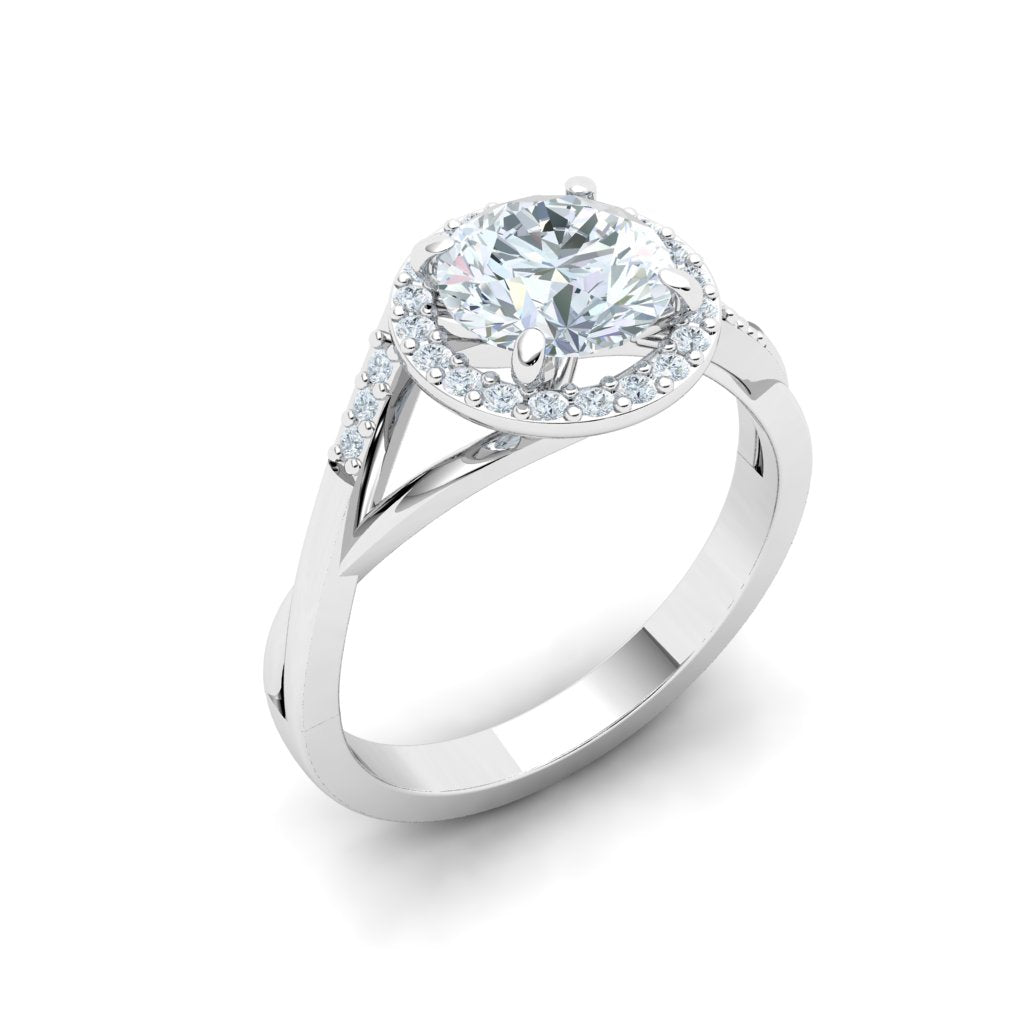 Rosewood Round Cut Halo Moissanite Engagement Ring White Gold