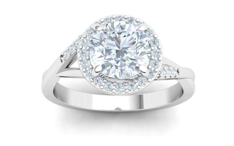 Rosewood Round Cut Halo Moissanite Engagement Ring White Gold